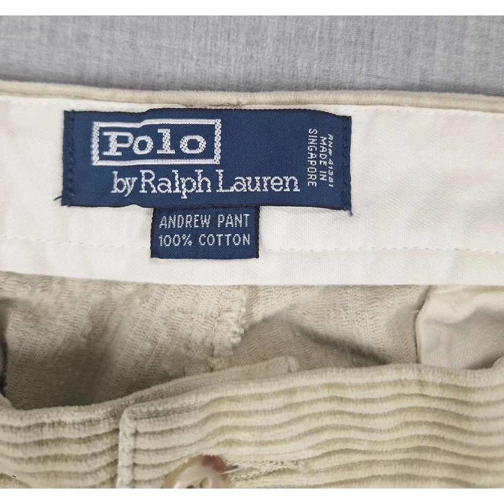 Polo Ralph Lauren Andrew Pant Mens 34x30 Beige Corduroy Pleated Relaxed Trousers